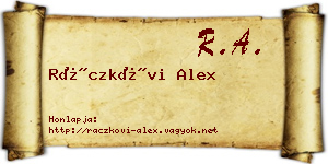 Ráczkövi Alex névjegykártya